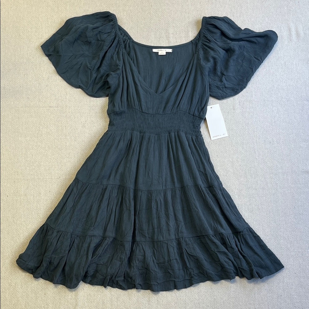 Black Puff Sleeve Tiered Mini Dress